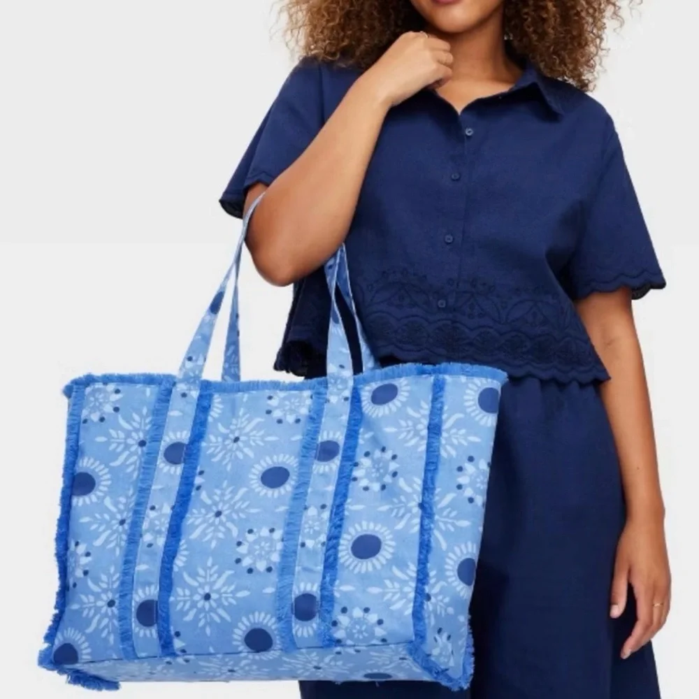 Roller Rabbit Light Blue Floral Ruffle Tote - Picture 3 of 5